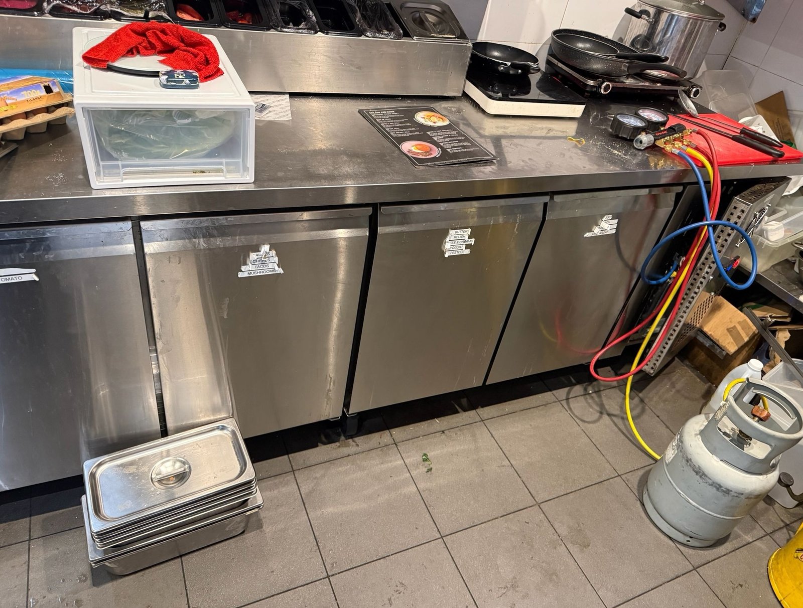 Regassing under counter fridge at Oliver Brown, The Ponds