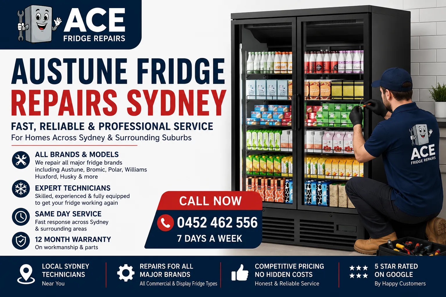 Professional Austune Commercial Display Fridge, Upright Freezer and Coolroom Repair in Sydney
